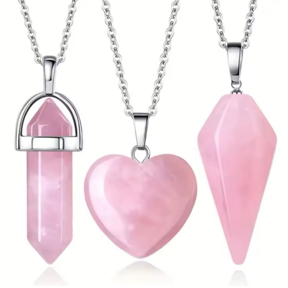 Boho Rose Quartz Necklace Set - 3 Pendants, 1
Chain | Spiritual Healing Jewelry